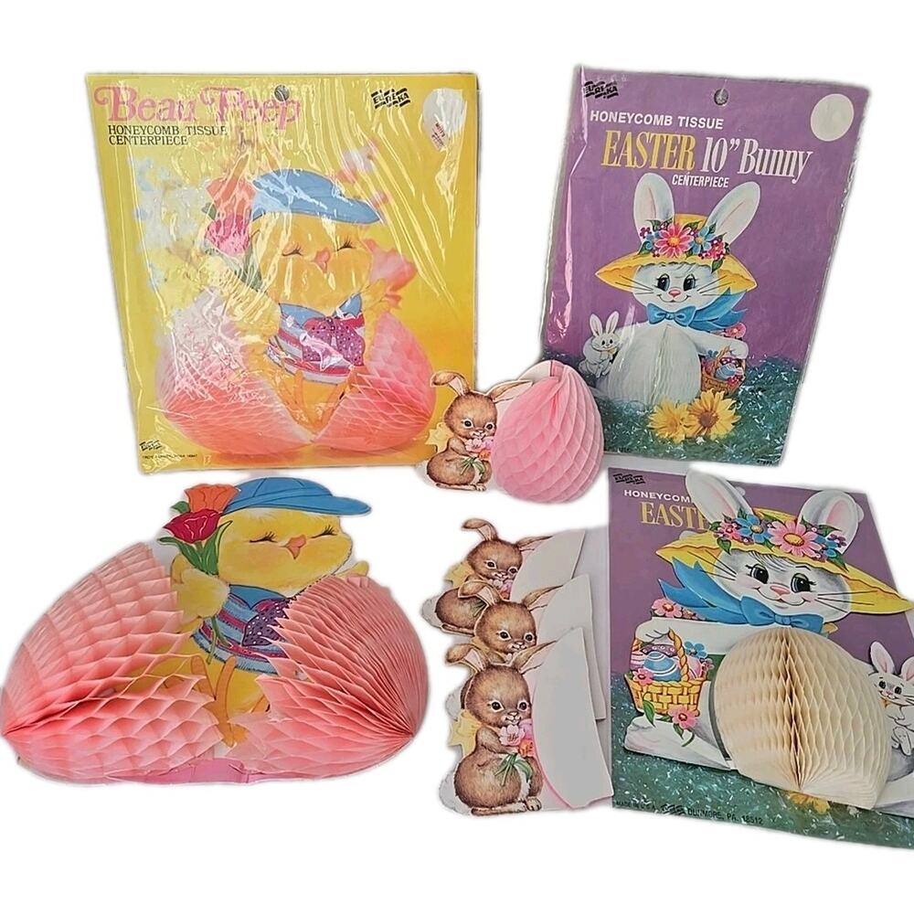 7 Vintage Easter Bunny Honeycomb Die Cut Chick Eureka‎ American Greeting Lot